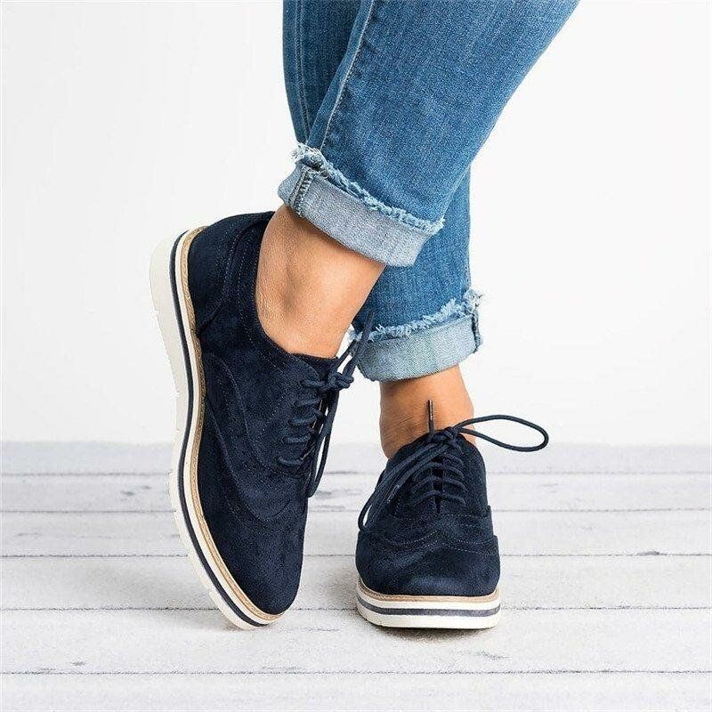 Dames Plus Size Brogue Lace Up Soft Lace Up Casual Oxford Loafers