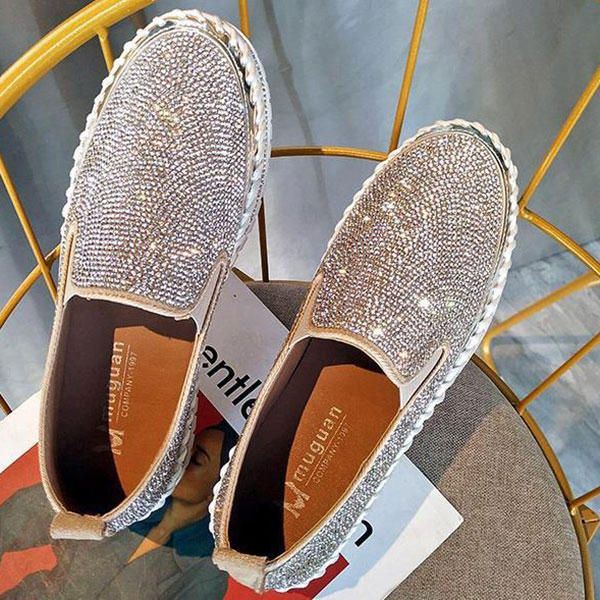 Dames Plus Size Strass Decoratie Ademende Slip Op Comfortabele Casual Flats