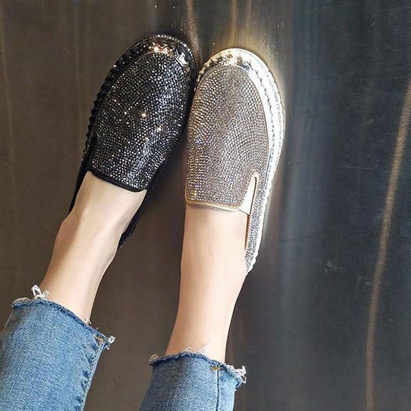 Dames Plus Size Strass Decoratie Ademende Slip Op Comfortabele Casual Flats