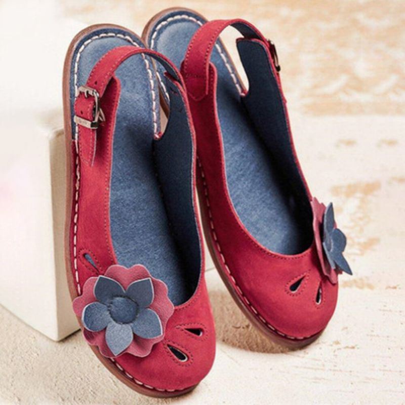 Dames Retro Bloemen Decor Ademende Casual Zwarte Band Slingback Flats