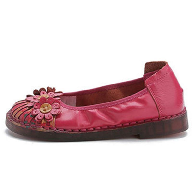 Dames Retro Bloemen Decor Handgemaakte Stiksels Non Slp Soft Sole Loafers