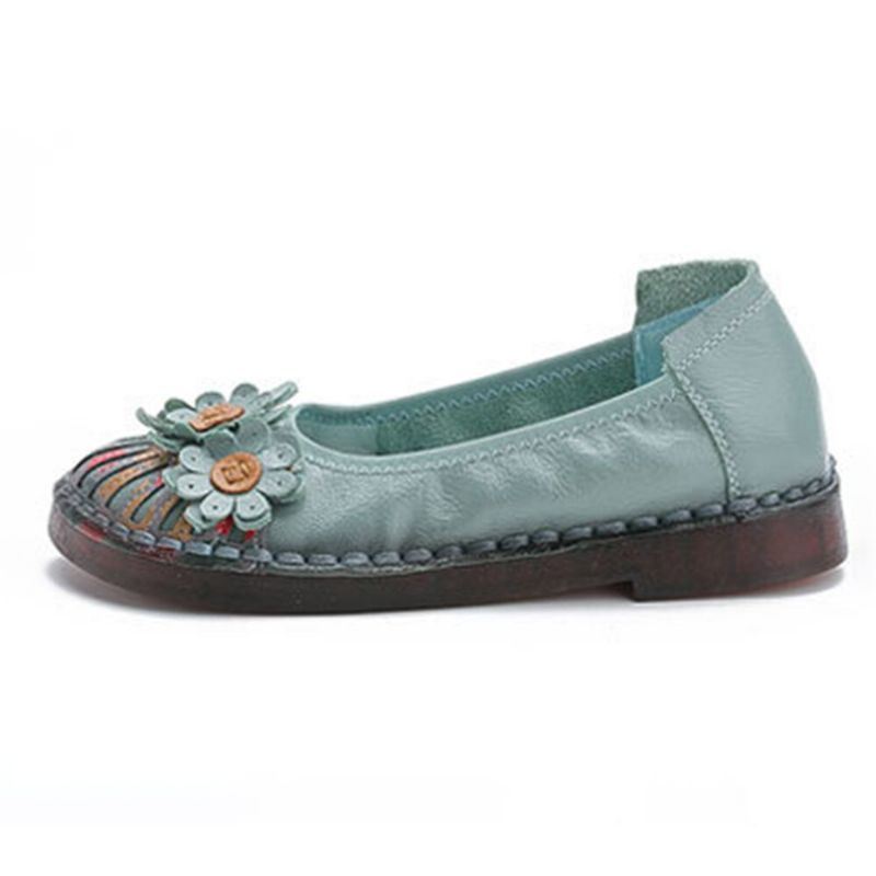 Dames Retro Bloemen Decor Handgemaakte Stiksels Non Slp Soft Sole Loafers