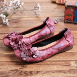 Dames Retro Bloemen Decor Tie-dyed Soft Sole Comfy Slip On Soft Flat Shoes