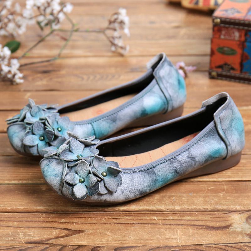 Dames Retro Bloemen Decor Tie-dyed Soft Sole Comfy Slip On Soft Flat Shoes