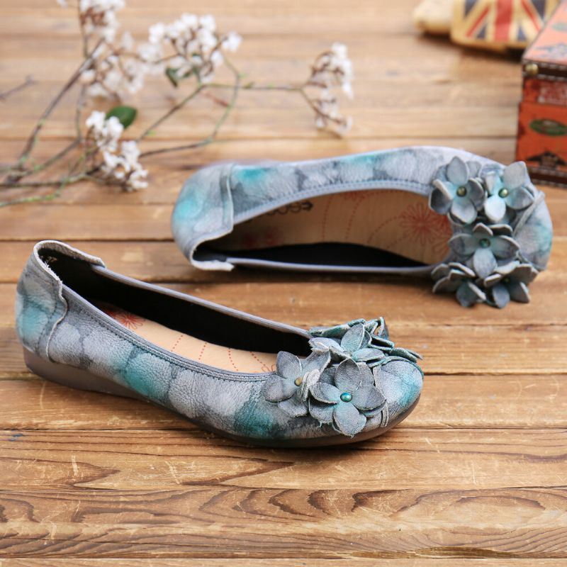 Dames Retro Bloemen Decor Tie-dyed Soft Sole Comfy Slip On Soft Flat Shoes