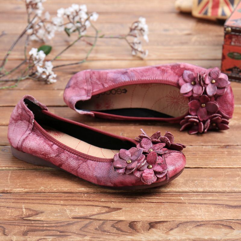 Dames Retro Bloemen Decor Tie-dyed Soft Sole Comfy Slip On Soft Flat Shoes