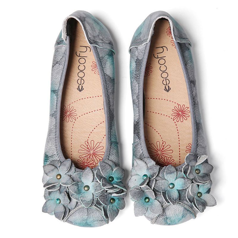 Dames Retro Bloemen Decor Tie-dyed Soft Sole Comfy Slip On Soft Flat Shoes