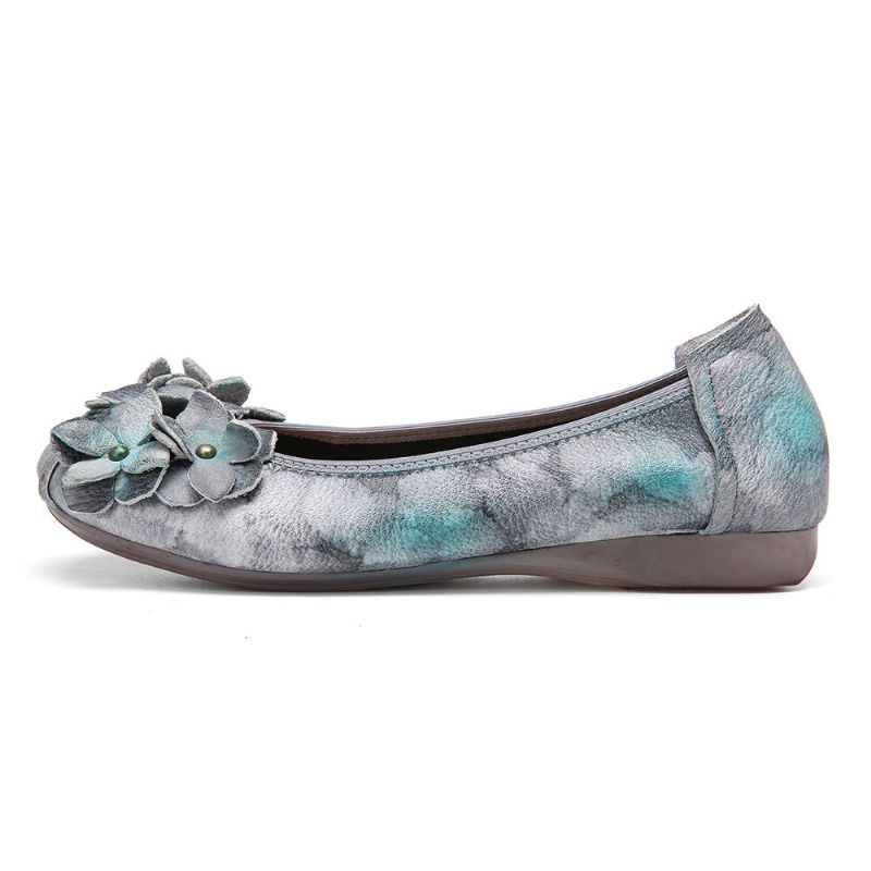 Dames Retro Bloemen Decor Tie-dyed Soft Sole Comfy Slip On Soft Flat Shoes