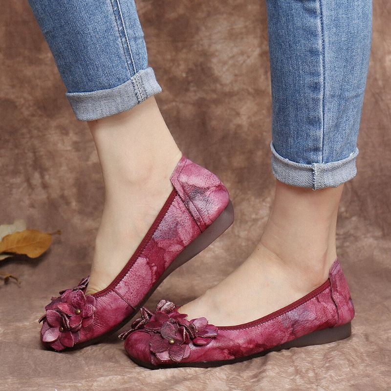 Dames Retro Bloemen Decor Tie-dyed Soft Sole Comfy Slip On Soft Flat Shoes