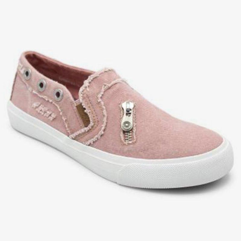 Dames Rits Decoratie Elastische Band Slip Op Canvas Casual Flats