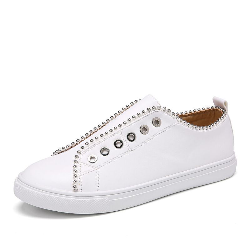 Dames Soild Color Studded Slip On Comfy Flats