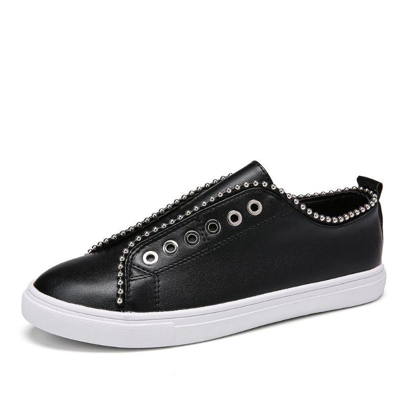 Dames Soild Color Studded Slip On Comfy Flats