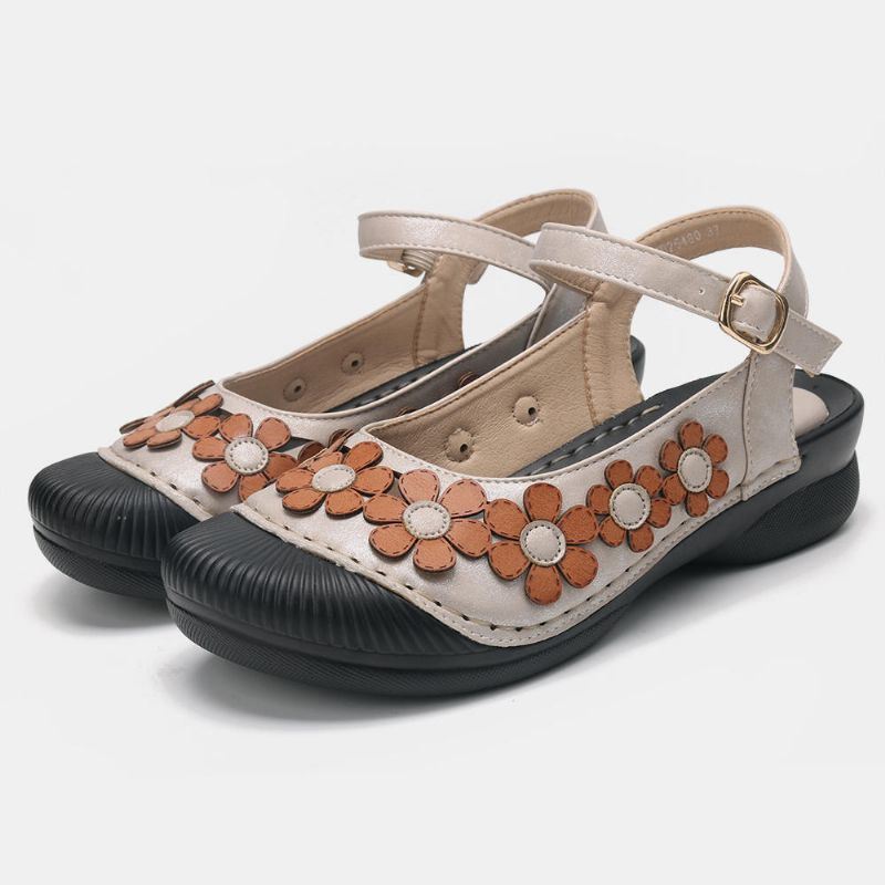 Dames Splitsende Bloem Ademende Slingback Gesp Flats