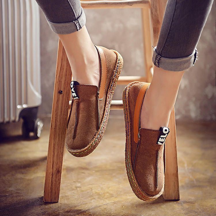 Dames Stiksels Zachte Zool Ronde Neus Instappers Casual Flats Loafers