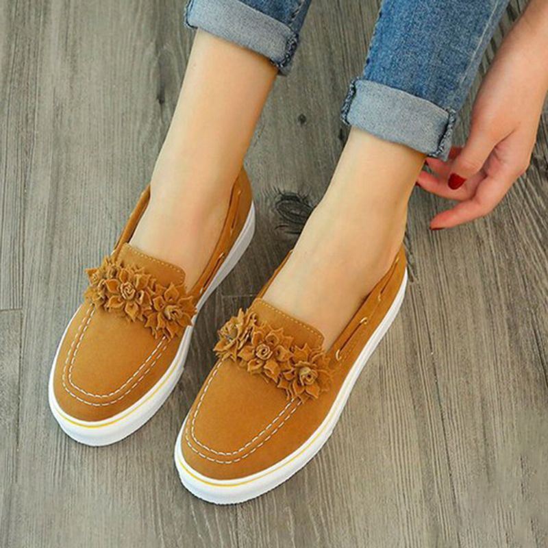 Dames Suède Bloem Comfortabele Voering Eenvoudige Effen Casual Loafers Schoenen