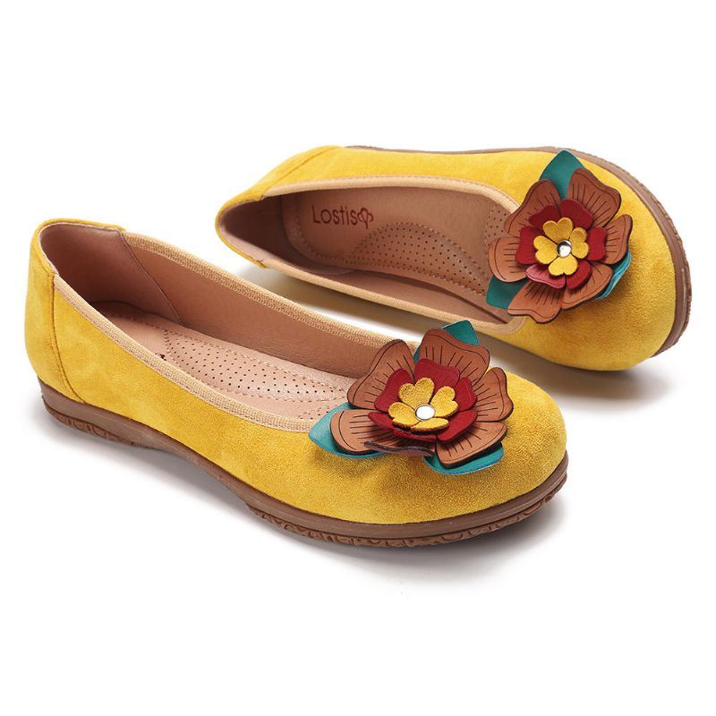 Dames Suède Bloem Instappers Comfort Casual Flats