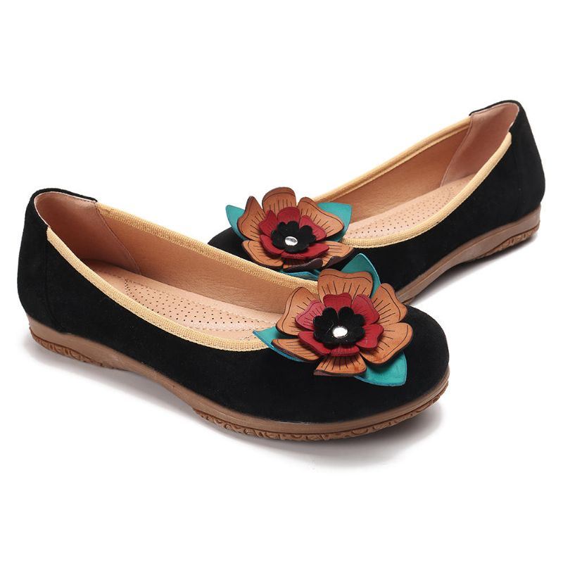 Dames Suède Bloem Instappers Comfort Casual Flats