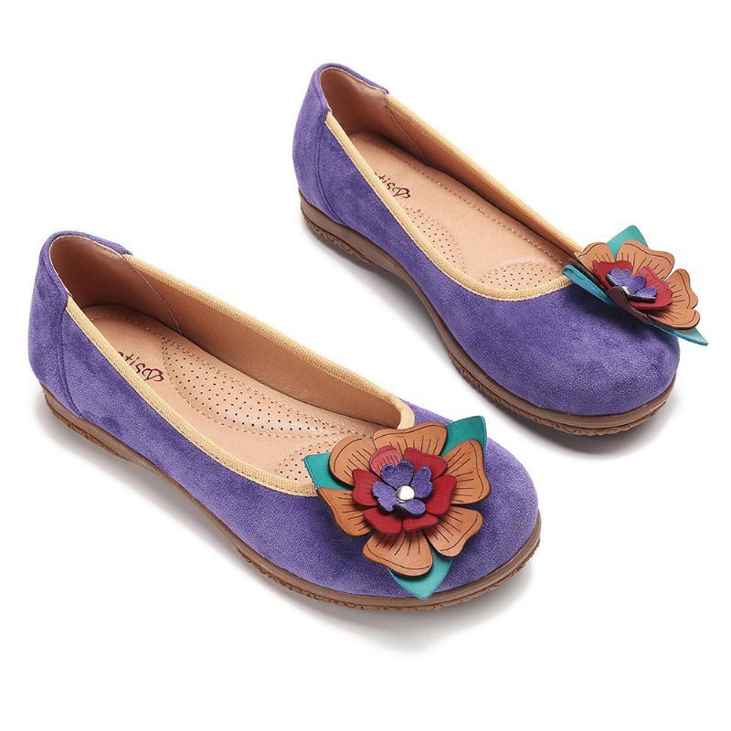 Dames Suède Bloem Instappers Comfort Casual Flats