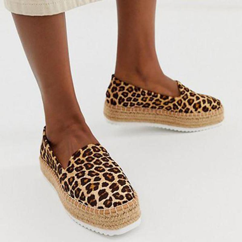 Dames Suède Espadrilles Stro Gevlochten Platform Loafers