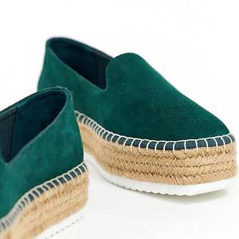 Dames Suède Espadrilles Stro Gevlochten Platform Loafers