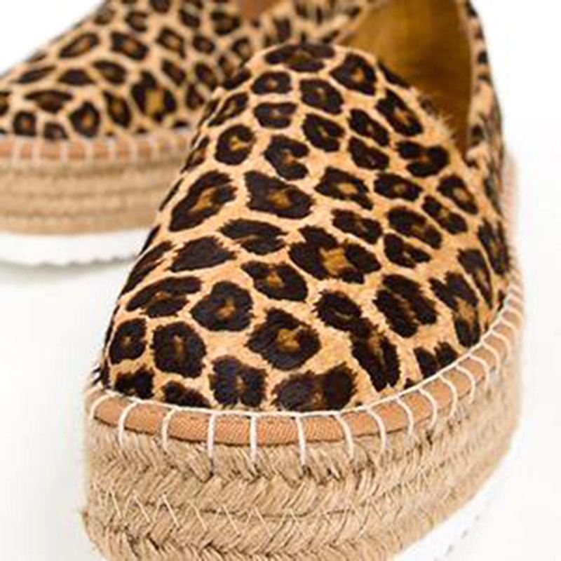 Dames Suède Espadrilles Stro Gevlochten Platform Loafers