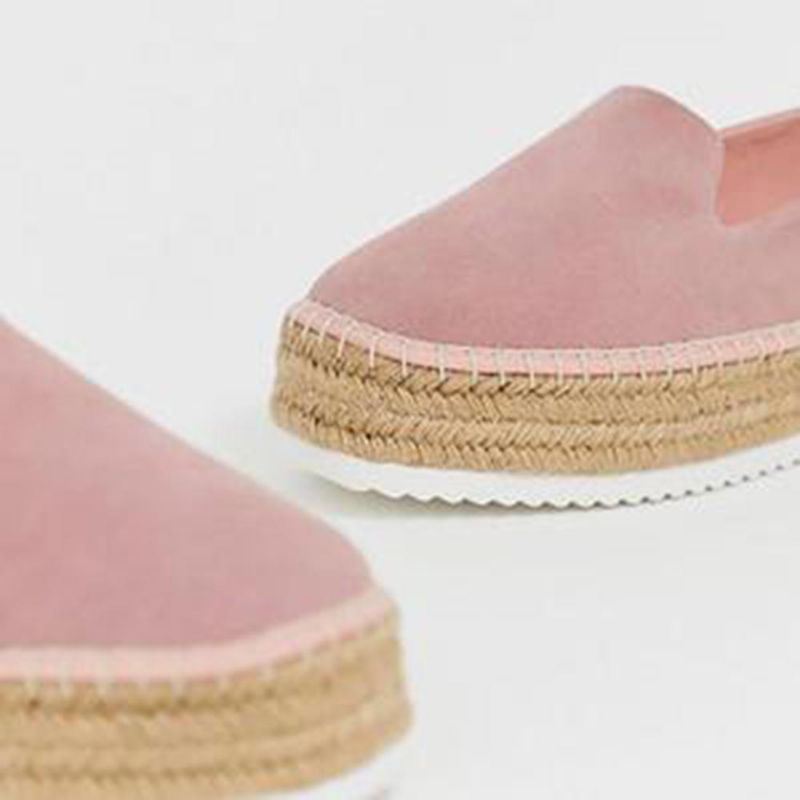 Dames Suède Espadrilles Stro Gevlochten Platform Loafers