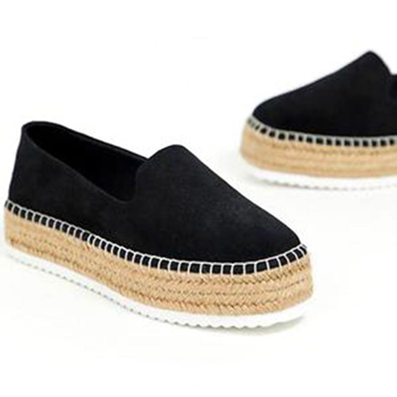 Dames Suède Espadrilles Stro Gevlochten Platform Loafers