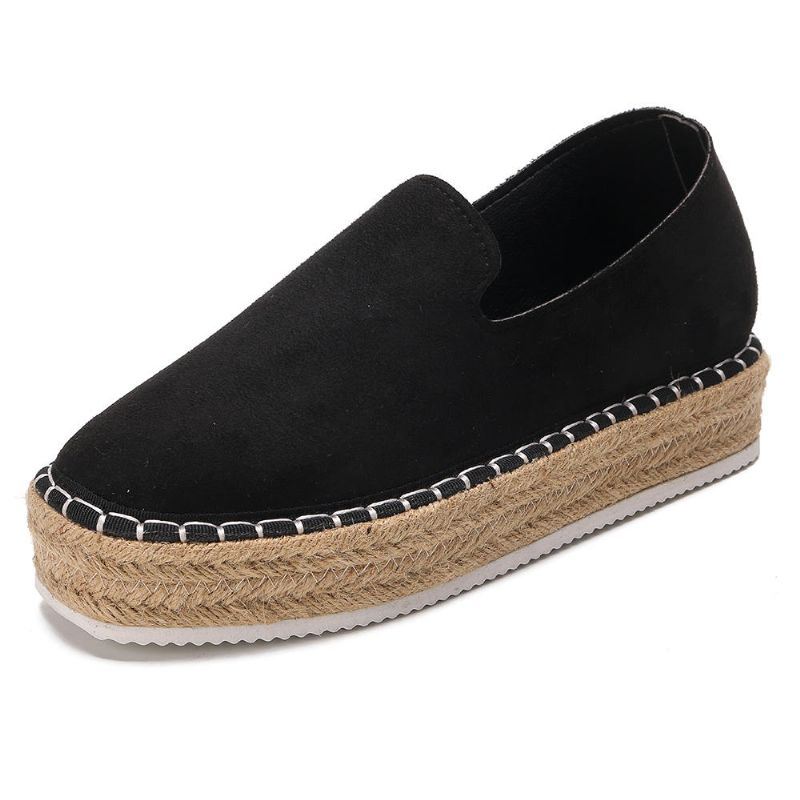 Dames Suède Espadrilles Stro Gevlochten Platform Loafers