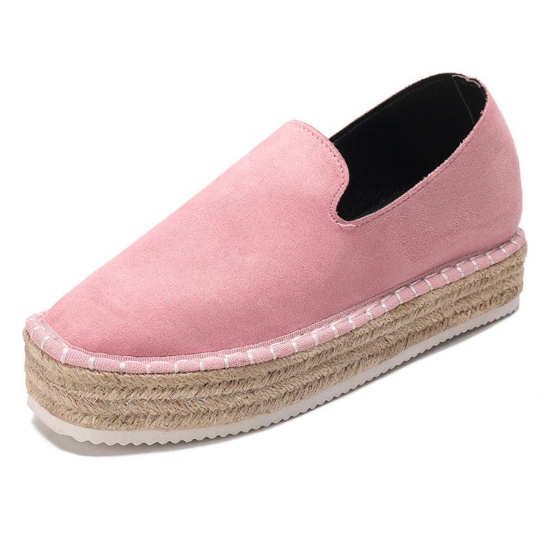 Dames Suède Espadrilles Stro Gevlochten Platform Loafers