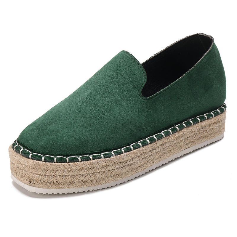 Dames Suède Espadrilles Stro Gevlochten Platform Loafers