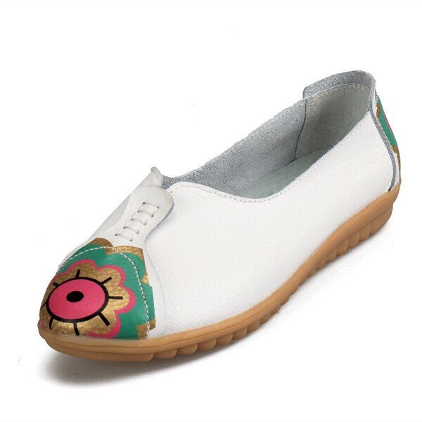 Dames Sun Eye Flower Pattern Soft Leather Instappers Lazy Driving Flat Loafers