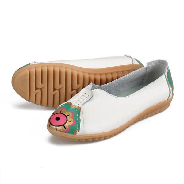 Dames Sun Eye Flower Pattern Soft Leather Instappers Lazy Driving Flat Loafers