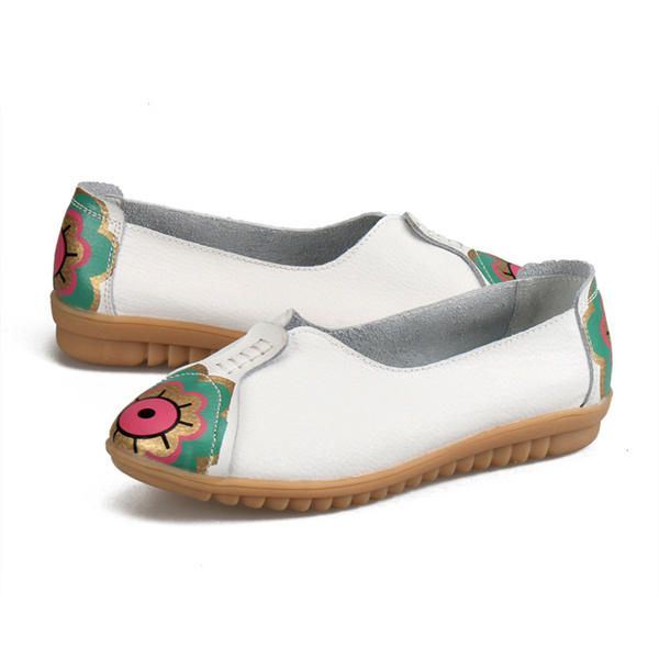 Dames Sun Eye Flower Pattern Soft Leather Instappers Lazy Driving Flat Loafers