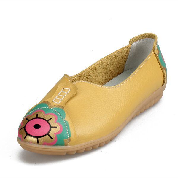 Dames Sun Eye Flower Pattern Soft Leather Instappers Lazy Driving Flat Loafers