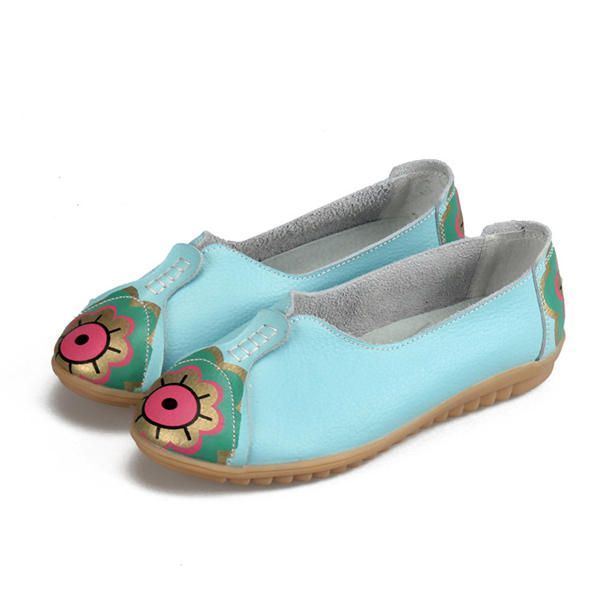 Dames Sun Eye Flower Pattern Soft Leather Instappers Lazy Driving Flat Loafers