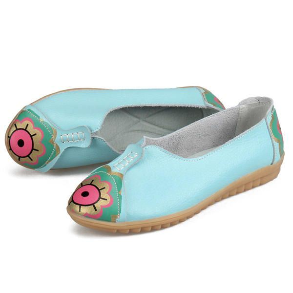 Dames Sun Eye Flower Pattern Soft Leather Instappers Lazy Driving Flat Loafers