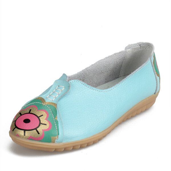 Dames Sun Eye Flower Pattern Soft Leather Instappers Lazy Driving Flat Loafers