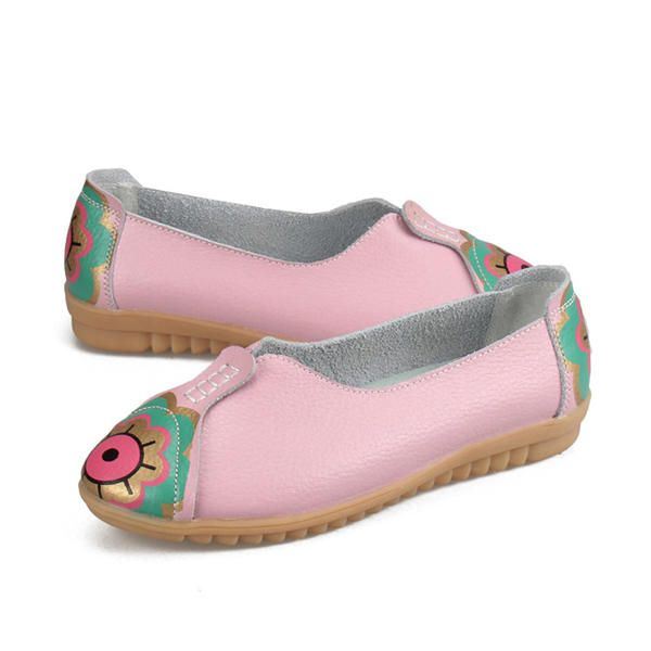 Dames Sun Eye Flower Pattern Soft Leather Instappers Lazy Driving Flat Loafers