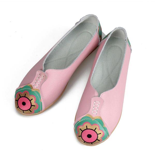 Dames Sun Eye Flower Pattern Soft Leather Instappers Lazy Driving Flat Loafers