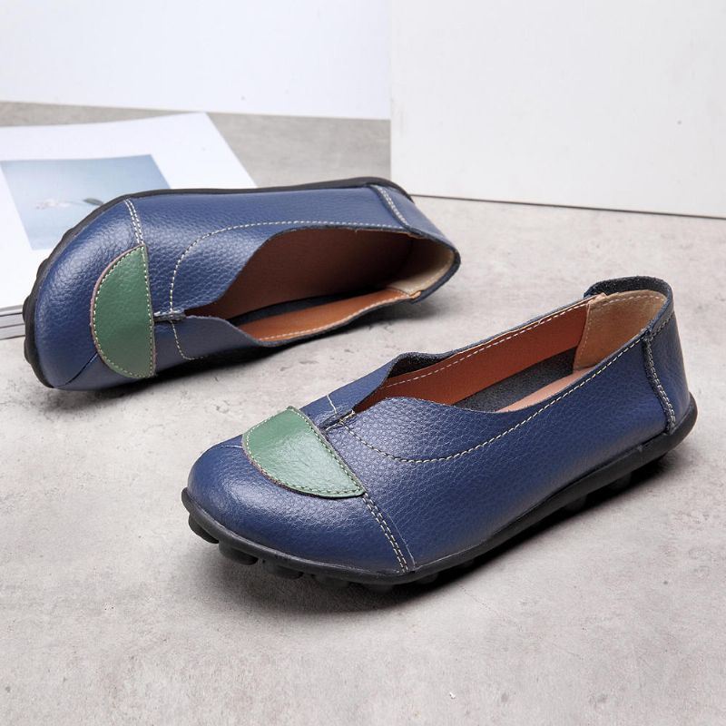 Dames V-vormige Stiksels Lederen Casual Platte Loafers Schoenen