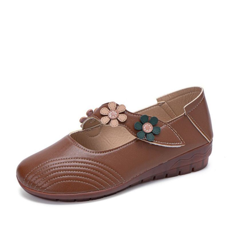 Dames Vintage Bloemmotief Ronde Neus Ademende Zachte Zool Comfortabele Flats