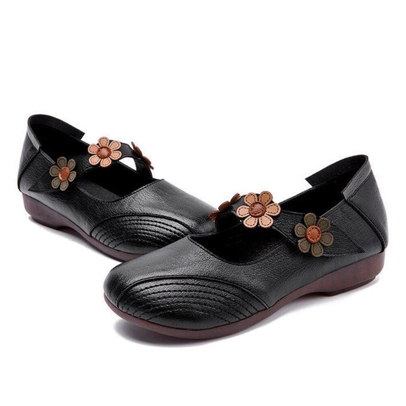 Dames Vintage Bloemmotief Ronde Neus Ademende Zachte Zool Comfortabele Flats