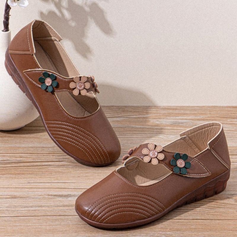 Dames Vintage Bloemmotief Ronde Neus Ademende Zachte Zool Comfortabele Flats