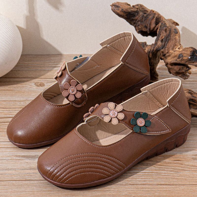 Dames Vintage Bloemmotief Ronde Neus Ademende Zachte Zool Comfortabele Flats