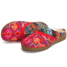 Dames Vlas Casual Outdoor Borduurwerk Platte Slipper Schoenen