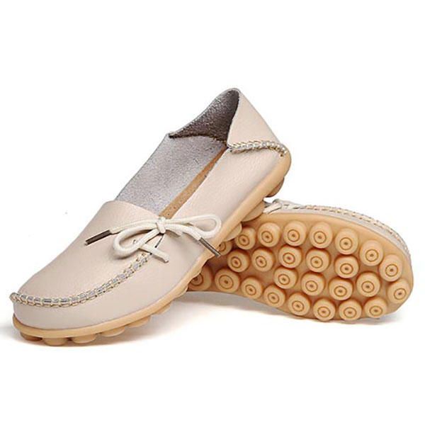 Dames Zachte Comfortabele Veterschoenen Ademende Casual Leren Flats Schoenen