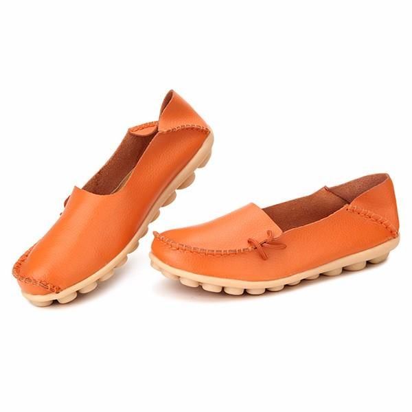 Dames Zachte Comfortabele Veterschoenen Ademende Casual Leren Flats Schoenen