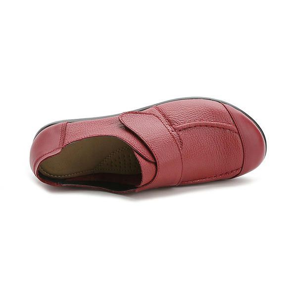 Dames Zachte Lederen Slip Op Platte Schoenen Magic Stick Pure Kleur Comfortabele Platte Loafers