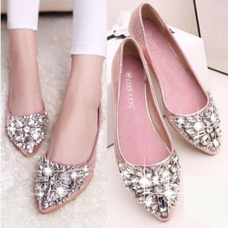 Dames Zoete Strass Dames Lichtgewicht Strass Geklede Flats