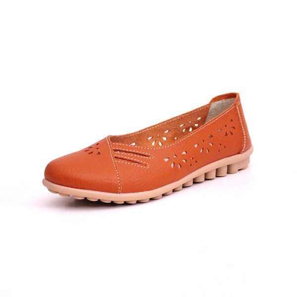 Dames Zomer Outdoor Comfortabele Zachte Casual Lederen Uitgeholde Platte Loafers Schoenen